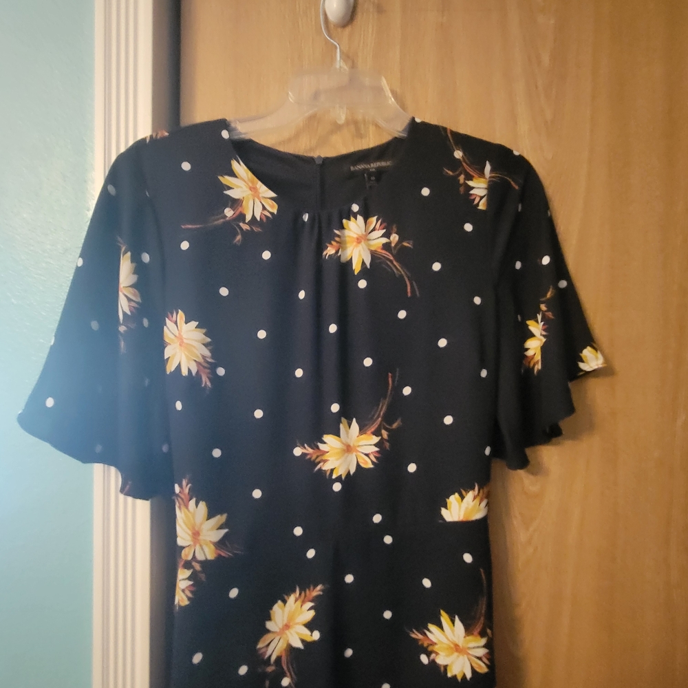 Banana Republic Factory Black Dress with Floral and Polka Dots - Picture 2 of 13